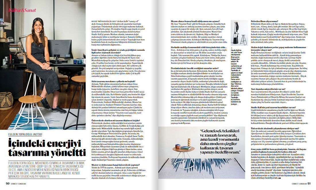 Studio Kali and Fulden Topaloğlu is featured in SEV Connect's Autumn 2019 Issue