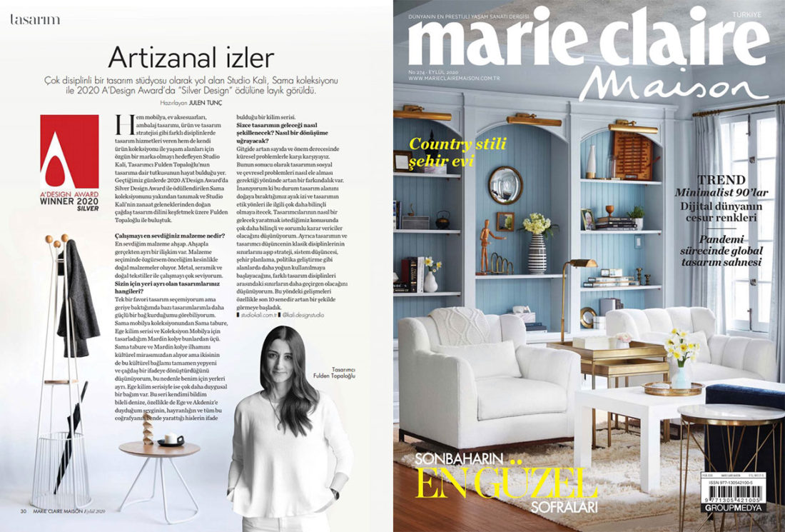 Award winning Sama Collection by Studio Kali is featured in Marie Claire Maison September 2020
